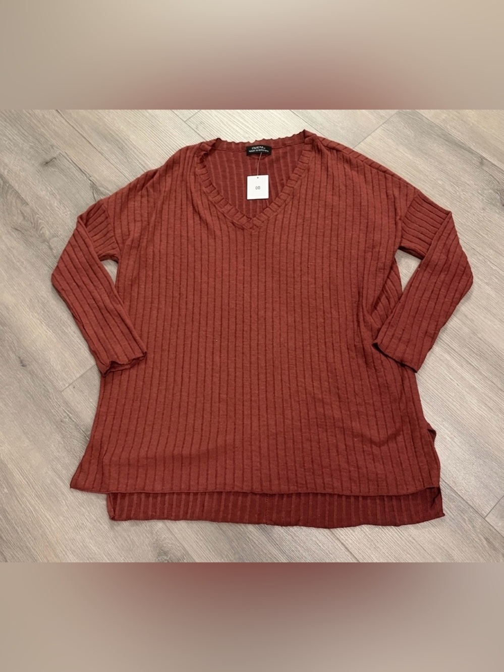 NWT Urban Outfitters Burnt Orange Wide Ribbed V-Neck Tunic Top medium